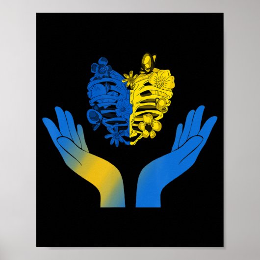 Hand Heart Ukraine Cage XRay Flower Ukraine Poster (Voorkant)