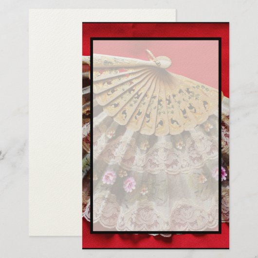  Hand Held Fan op een rode achtergrond Briefpapier (Voorkant / Achterkant)