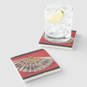  Hand Held Fan op een rode achtergrond Stenen Onderzetter (Zijkant)