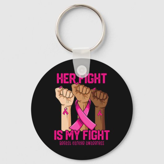 Hand Hight is My Fight Breast Cancer Awareness Sleutelhanger (Voorkant)