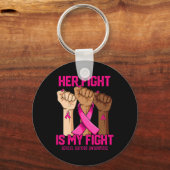 Hand Hight is My Fight Breast Cancer Awareness Sleutelhanger (Voorkant)
