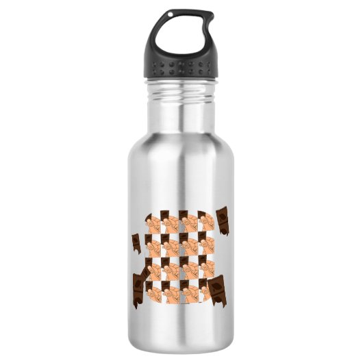 Hand holding a piece of Valentine's chocolate Waterfles (Voorkant)