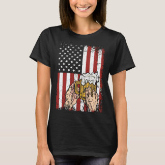 Hand Holding Beer USA flag T-shirt
