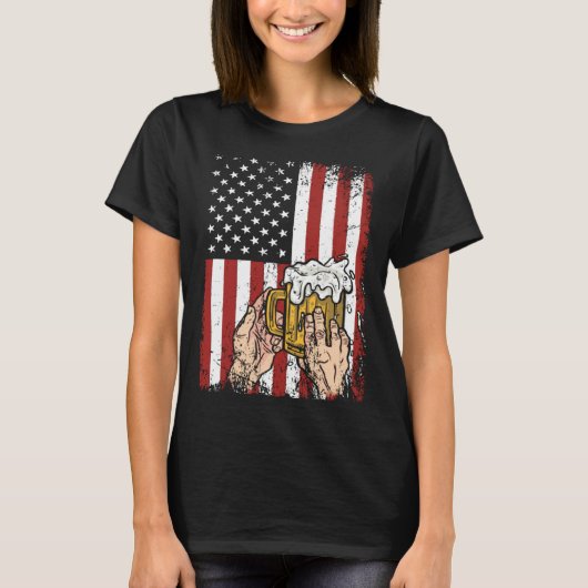 Hand Holding Beer USA flag T-shirt (Voorkant)