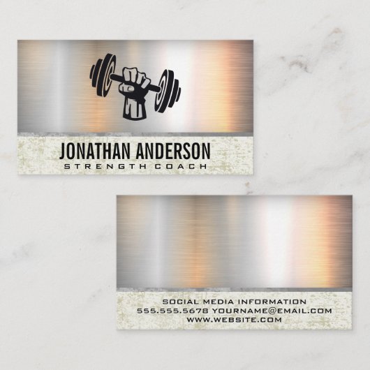 Hand Holding Dumbbell | Metaalgrunge Visitekaartje (Voorkant / Achterkant)
