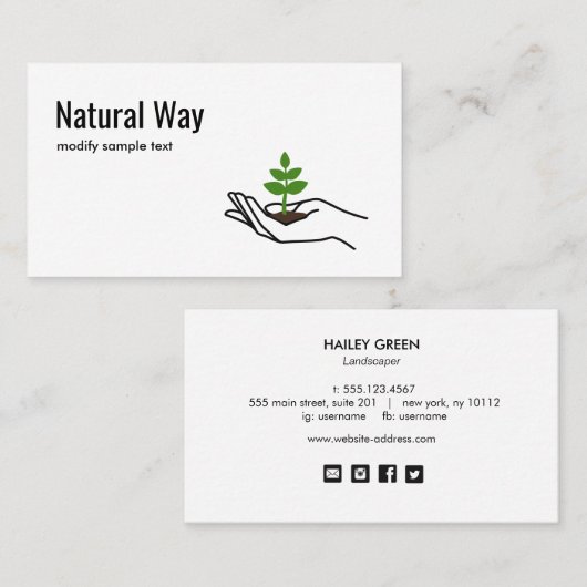 Hand Holding Groene bladeren Plant Natuur Logo Visitekaartje (Voorkant / Achterkant)