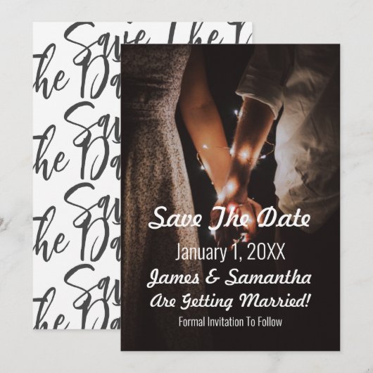 Hand-holding kerstverlichting Foto Save The Date (Voorkant / Achterkant)