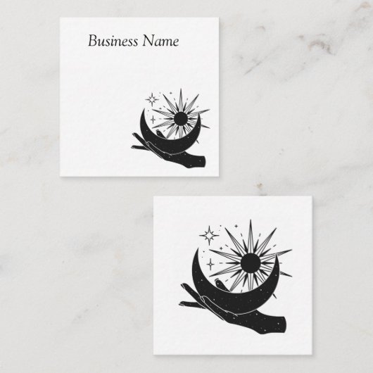 Hand holding moon and sun square visitekaartje (Voorkant / Achterkant)