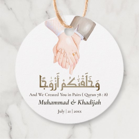 Hand Holding Quote An-Naba 8 Moslim Bruiloft Nikah Bedankjes Labels (Achterkant)