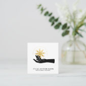 *~* Hand Holding Sun Black Gold kosmische energie Vierkante Visitekaartje (Staand voorkant)
