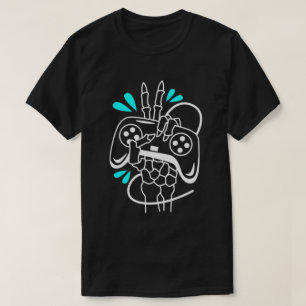 Hand Holding Video Game Controller met Neon Kleur T-shirt