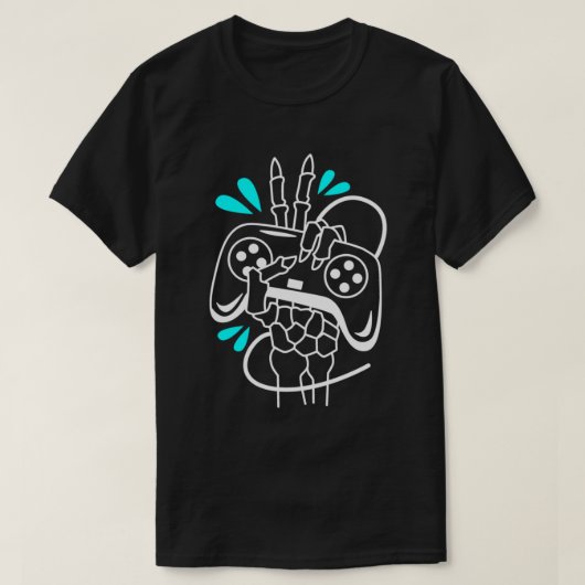 Hand Holding Video Game Controller met Neon Kleur T-shirt (Design voorkant)