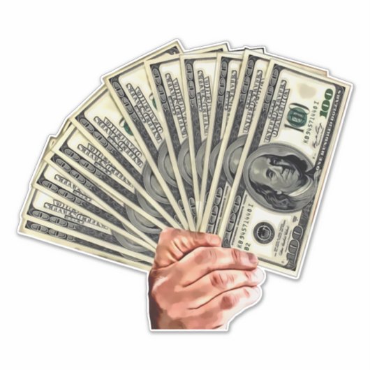 hand houden honderd dollar rekeningen geld kunst sticker (Voorkant)