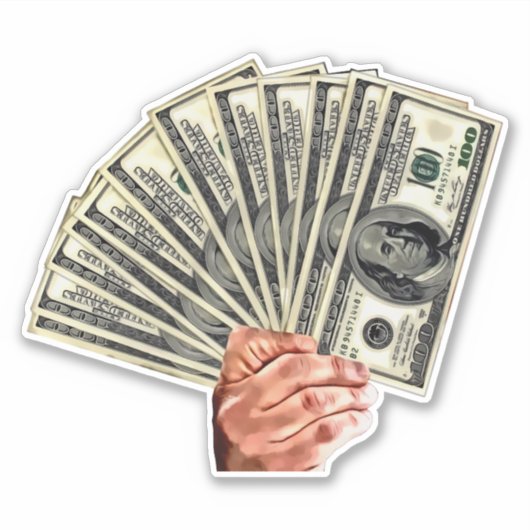 hand houden honderd dollar rekeningen geld kunst sticker (Voorkant)