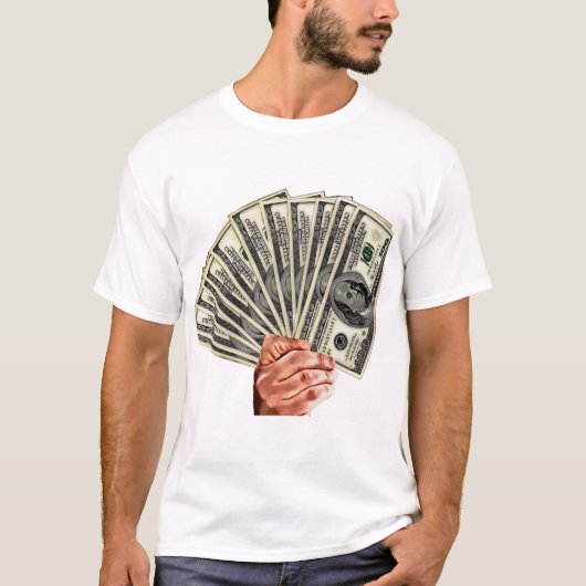 hand houden honderd dollar rekeningen geld kunst t-shirt (Voorkant)