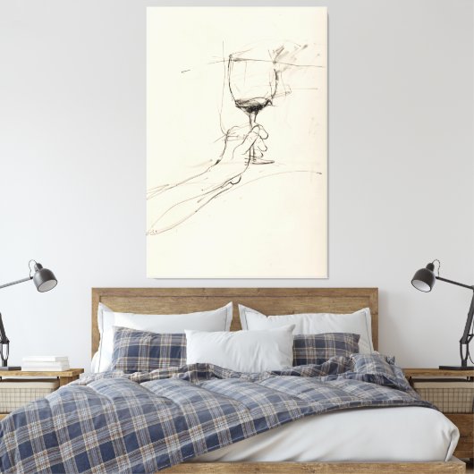 Hand houden van wijn glas schets - canvas afdruk (Insitu (Slaapkamer))