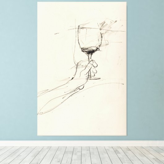Hand houden van wijn glas schets - canvas afdruk (Insitu (Houten vloer))