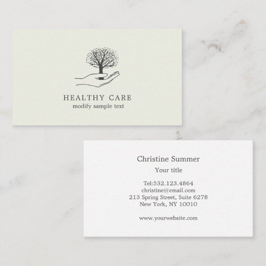 Hand houdt boom visitekaartje (Voorkant / Achterkant)