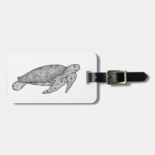 Hand Illustrated Artsy Floral Zee Turtle Bagagelabel (Voorkant horizontaal)