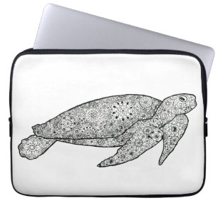 Hand Illustrated Artsy Floral Zee Turtle Laptop Sleeve