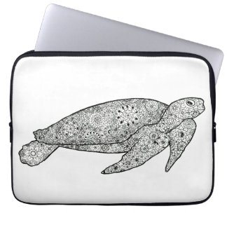 Hand Illustrated Artsy Floral Zee Turtle Laptop Sleeve