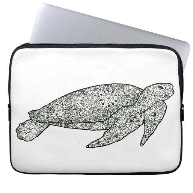 Hand Illustrated Artsy Floral Zee Turtle Laptop Sleeve (Voorkant)