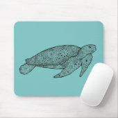Hand Illustrated Artsy Floral Zee Turtle Muismat (Met muis)