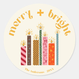Hand-Illustrated Merry + Bright Christmas Sticke Ronde Sticker