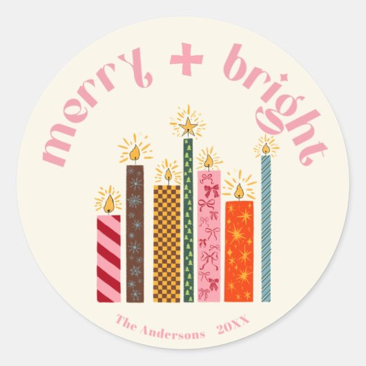 Hand-Illustrated Merry + Bright Christmas Sticker (Voorkant)