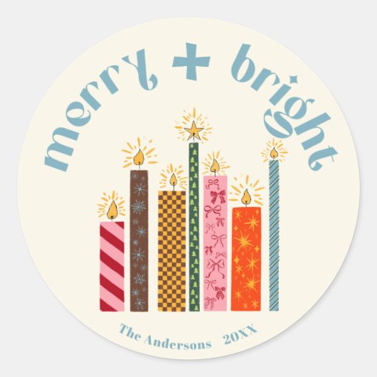 Hand-Illustrated Merry + Bright Christmas Sticker (Voorkant)