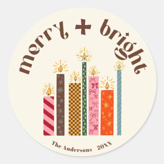 Hand-Illustrated Merry + Bright Christmas Sticker (Voorkant)