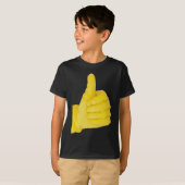 Hand in gele latex handschoen t-shirt (Voorkant volledig)