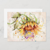 hand in hand (Cute Sunflower and Butterfly) Aankondigingskaart (Voorkant / Achterkant)