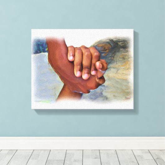Hand in hand, een helpende hand leenden_ canvas afdruk (Insitu (Houten vloer))