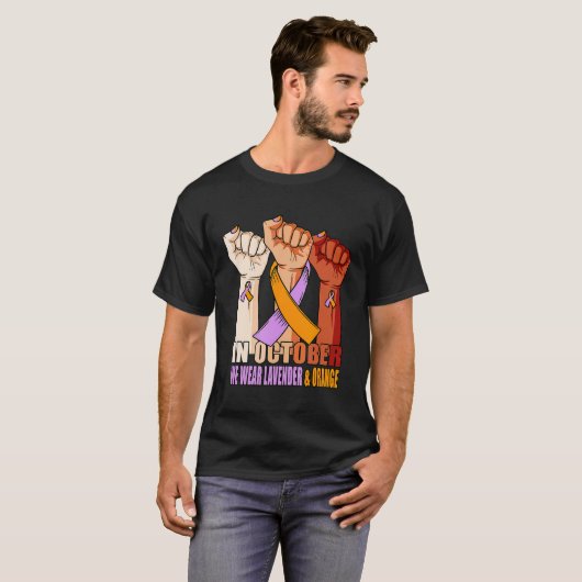 Hand in Lavendel Oranje Lint Psoriatische Artritis T-shirt (Voorkant volledig)