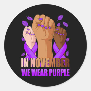 Hand In november draag we paarse epilepsie bewustz Ronde Sticker