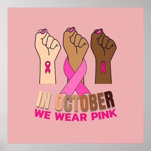 Hand In oktober draag we roze vierkant Poster (Voorkant)