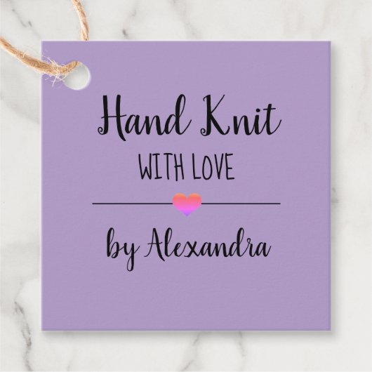 Hand Knit met liefde paarse script custom Bedankjes Labels (Voorkant)