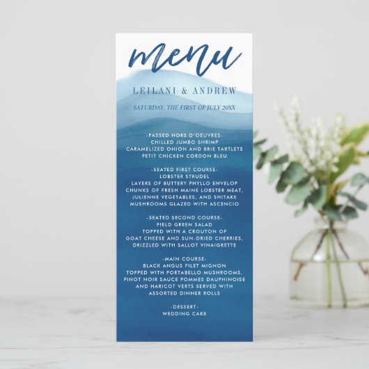 Hand-laten we doen Blue Ombre Waterverf Wave Menu (Staand voorkant)