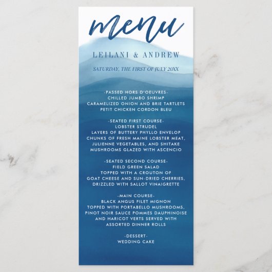 Hand-laten we doen Blue Ombre Waterverf Wave Menu (Voorkant)
