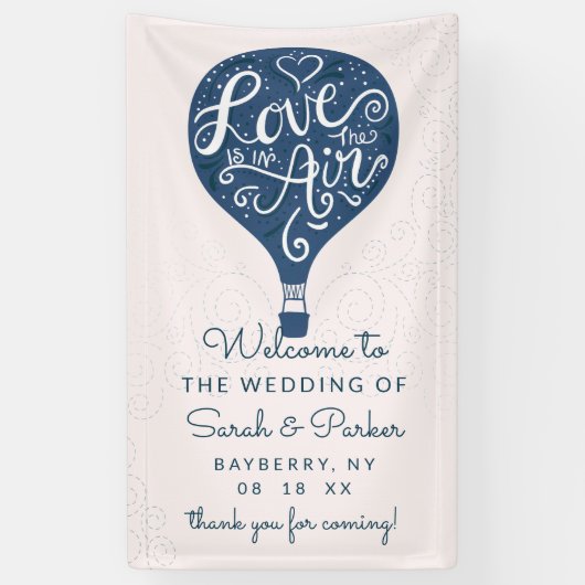 Hand Letter Marine Hete Luchtballon Bruiloft Welko Spandoek (Verticaal)