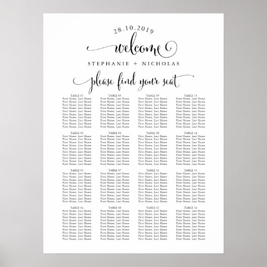 Hand Letter Welcome Chic Wedding Seating Chart Poster (Voorkant)