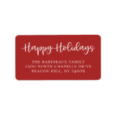 Hand Letterde Prettige feestdagen Rode Adres van h Etiket (Voorkant)