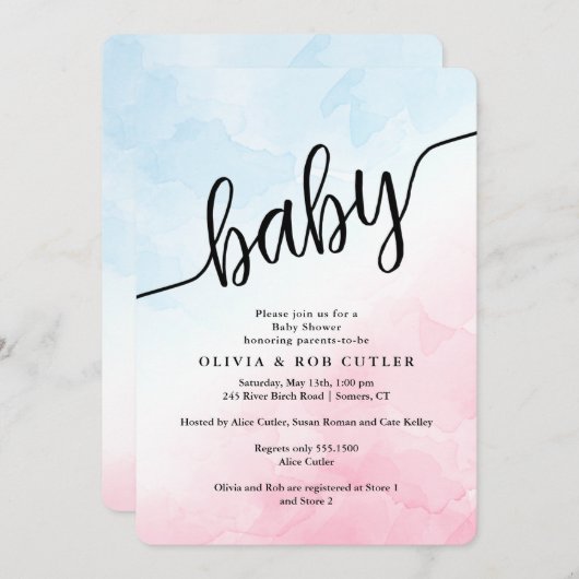 Hand Letterde Roze van het Manuscript en Blauw Bab Kaart (Voorkant / Achterkant)