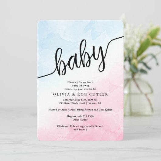 Hand Letterde Roze van het Manuscript en Blauw Bab Kaart (Staand voorkant)