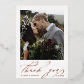 Hand Lettered 2 Foto Wedding Bedankt Folie kaart (Voorkant)