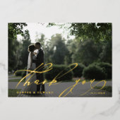 Hand Lettered 2 Foto Wedding Bedankt Folie kaart (Voorkant)