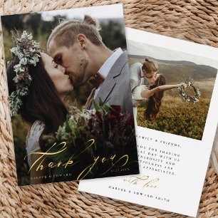 Hand Lettered 2 Foto Wedding Bedankt Folie kaart