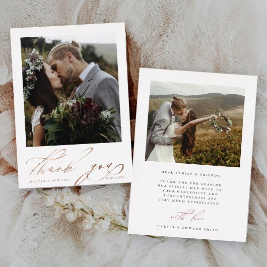 Hand Lettered 2 Foto Wedding Bedankt Folie kaart