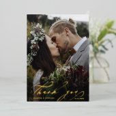 Hand Lettered 2 Foto Wedding Bedankt Folie kaart (Staand Voorkant)